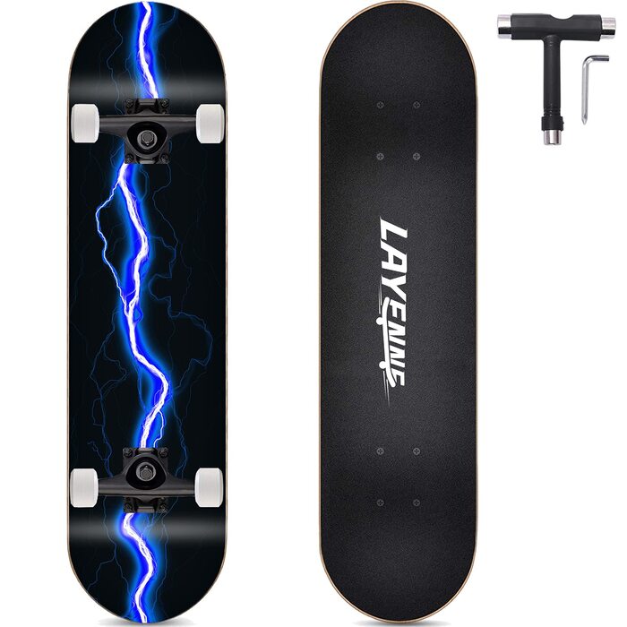 Скейтборд Blitz, 31 x 8 дюймів, 8-шарова кленова дека, симетрично скошена з обох кінців, підходить для хлопчиків, дівчаток, підлітків, вуличних скейтбордистів, дорослих, початківців, надзвичайно широкий, синій