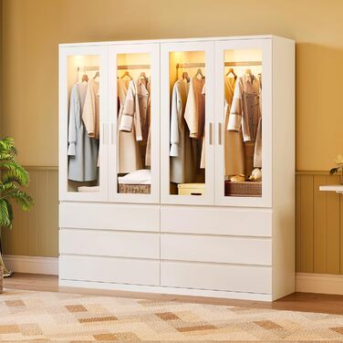 Дводверна шафа Dripex, маленька шафа з однією рейкою для одягу та 3 шухлядами 80 x 48 x 180 см Біла, мінімалістична гардеробна-шафа для спальні, дводверна 80 x 48 x 180 см