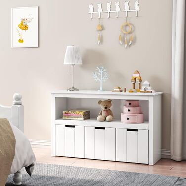 Дитяча полиця з ящиками на коліщатках, меблі для дитячої кімнати, полиця для іграшок, дитяча шафа, полиця біла з 3 ящиками, скрині