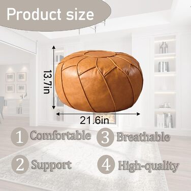 Чохол для пуфа Louis Donn без наповнювача - кругла пуф-подставка з місцем для зберігання, водонепроникне крісло-мішок зі штучної шкіри, підставка для ніг для вітальні, спальні, дитячої кімнати (помаранчевий) Orange-109