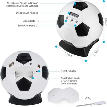 Скарбничка LarmTek для дітей, Цифрова скарбничка з РК-дисплеєм для заощадження грошей і декору, Скарбничка з 2 ключами, ідеально підходить для заощаджень, навчання або особистих ігор. Футбол