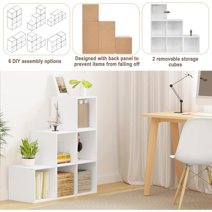 Біла полиця для книг та іграшок, книжкова полиця з 6 відділеннями, шафа для вітальні та спальні, перегородка кімнати з дерев&39яного композиту, кубічна полиця, сходинка 90x90x30 см SK027ws