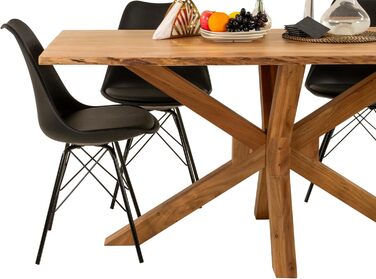 Обідній стіл SAM Prague 140 x 80 см Масив акації Натуральний колір З натуральним краєм Основа з павутини Легкий у догляді обідній стіл/стіл з натуральним краєм/кухонний стіл 140 x 80 см, акація, натуральна