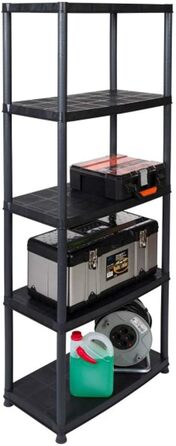 Пластиковий стелаж Kreher, стелаж для зберігання з 5 полицями, чорний. Вантажопідйомність 150 кг. 71 x 38 x 171 см. Сертифіковано TV Rheinland.