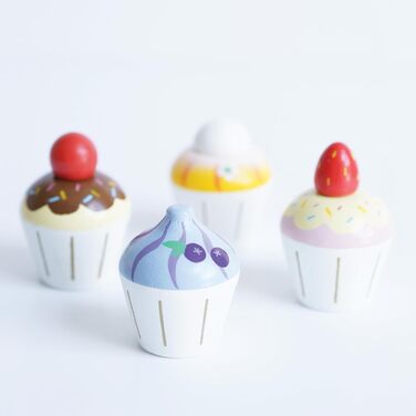 Розвиваюча гра Pretend Cupcakes, іграшка для дітей, 2 роки, набір з 4 кексів з подарунковою коробкою, гра Монтессорі, натуральне дерево FSC та фарби на водній основі Різнокольорові, 331 -