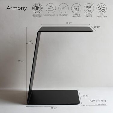 С-подібний журнальний столик MILUKA, чорний метал, 30x40 см Невеликий столик для вітальні, столик для дивана або столик для ноутбука Сучасний дизайн для вітальні та балкону