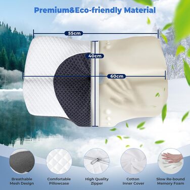 Ергономічна подушка для шиї SAHEYER, ортопедична подушка для підтримки шиї 60 x 40 x 13/11 см, подушка з піни з ефектом пам&39яті для сну на боці, спині та животі, сіра