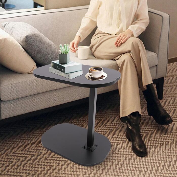 С-подібний журнальний столик, регульована висота 4580 см, поворотна та нахильна стільниця, столик для дивана, тумбочка біля ліжка, столик для колін з колесами, сучасний маленький журнальний столик, компактний та стійкий (чорний)