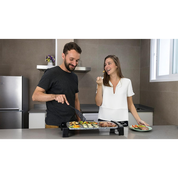 Електрична сковорода Rock&Water 2000.Кам'яне облицювання RockStone, регульований термостат, можна мити в посудомийній машині, 40 x 20 (2150 Вт, сірий і чорний) Rock and Water Сірий і чорний