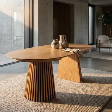 Обідній стіл ebuy24 Tokyo з 2 розсувними листами Ø120x120 до 160-200 см, дубовий шпон. Розсувний круглий обідній стіл, розсувний круглий стіл, розсувний овальний обідній стіл, натуральний дуб 120 см