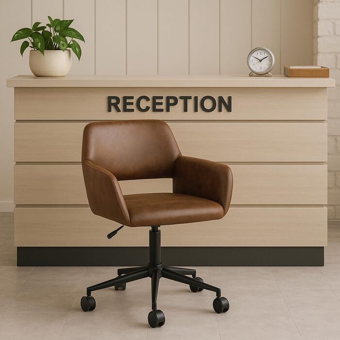 Вінтажне офісне крісло з підлокітниками, поворотне на 360, регульована висота 4555 см, під коричневу шкіру, з колесами для домашнього офісу