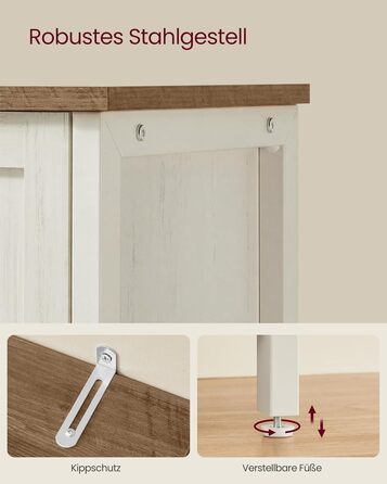 Сервант, Кухонна шафа, Шафа для зберігання, з 3 дверцятами, для вітальні, кухні, їдальні, 33 x 110 x 75 см, Сільський стиль, Медово-коричневий - Вінтажний білий LSC096WJ02 Медово-коричневий Вінтажний білий