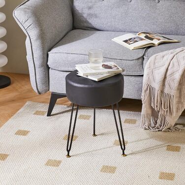 Круглий стілець-підніжка IBUYKE зі штучної шкіри, бічний столик для макіяжу, сидіння для туалетного столика з ПУ, пуф-табурет, золотисті сталеві ніжки, чорний колір L/G-31B PU чорний