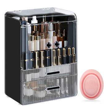 Органайзер для макіяжу, косметичне зберігання з кришками, пилонепроникний косметичний органайзер для макіяжу, косметична скринька високої місткості для спальні, ванної кімнати, чорний 1 1