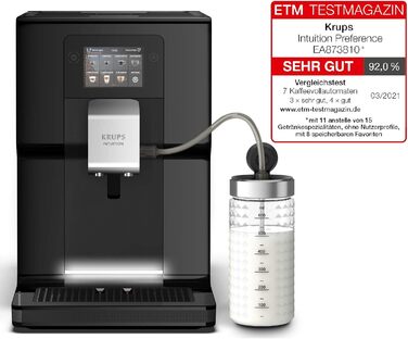 Повністю автоматична кавоварка Krups Intuition Preference з трубкою для молока, 11 напоїв, персоналізація, функція 2 чашки, кавоварка, чорна, EA872810 Krups Intuition Preference з контейнером для молока