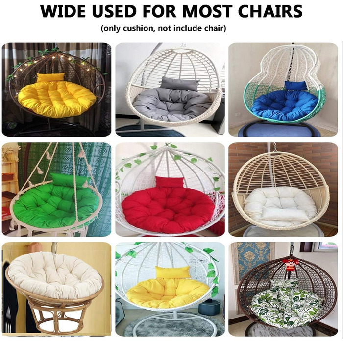 Подушка для підвісного крісла на вулицю, XXL, сіра, діаметр 105 см, товщина 15 см, піна з ефектом пам&39яті, можна прати, знімний чохол, нековзний ремінь, регульований підголівник