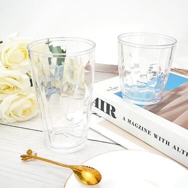 Набір склянок для води TIE-DailyNec 8 PCS, різнокольорові пластикові склянки для пиття 470 мл та 310 мл, небиткі склянки для пиття