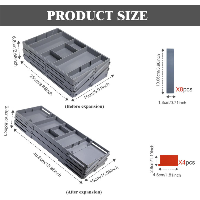 Органайзер для шухляд, однорядний, розширюваний, складаний, органайзер для ювелірних виробів, лоток, для зберігання сережок, вітрина для косметики, пластик (3 шари)