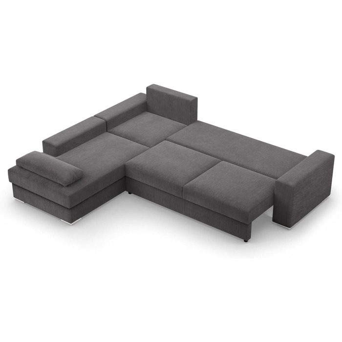 Кутовий диван з функцією сну та відділенням для зберігання речей шириною 287 см VELANO, кутовий диван, L-подібний диван, великий диван, комфорт та стиль, L-подібний секційний диван, L-подібний диван з функцією сну - Вельветовий диван темно-сірий (Poso 022