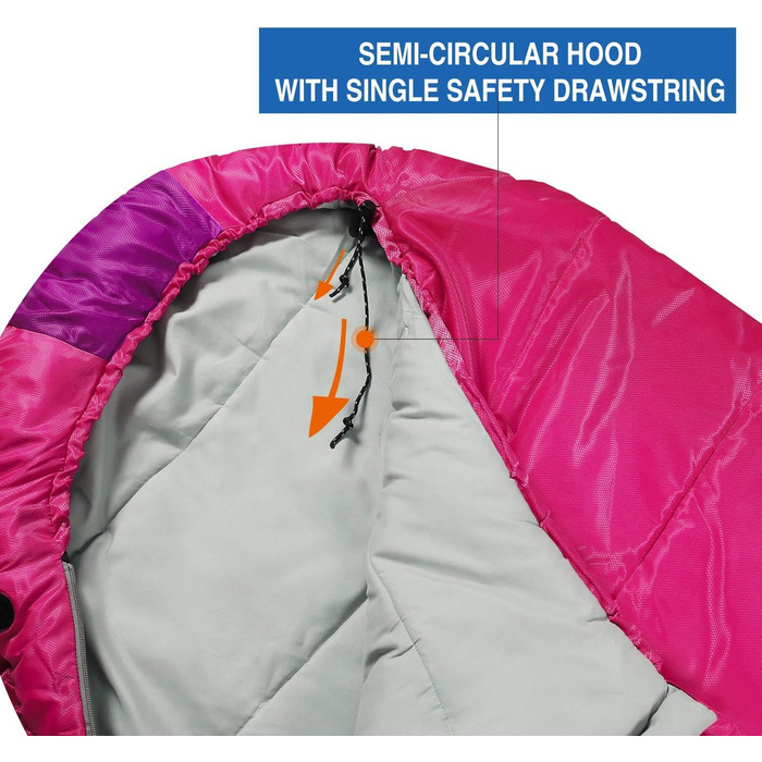 Дитячий спальний мішок REDCAMP для хлопчиків та дівчаток 175 x 65 см, матусин спальний мішок, зручний, легкий, теплий, регульована довжина, 3 сезони, підходить для кемпінгу та активного відпочинку, синій/рожевий. Наповнювач 0,1 кг.