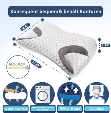 Подушка Hydomi CPAP для бічних спальних місць зменшує витоки повітря та тиск маски - Подушка з піни з ефектом пам'яті підходить для пацієнтів з апное сну та користувачів масок CPAP - Подушка для підтримки шиї збоку, спини та живота 02-Стандарт (22.83'*14.