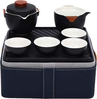 Портативний набір для чаювання в стилі гунфу, керамічний чайник з дорожнім чохлом та чашками для активного відпочинку та офісу