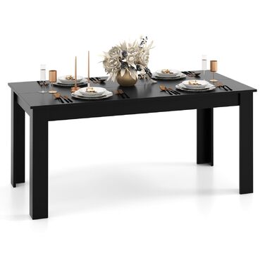 Обідній стіл LIFEZEAL 160 x 80 x 77 см, кухонний стіл для 6-8 осіб, великий обідній стіл, стіл для конференцій, стіл для бістро з вантажопідйомністю 150 кг, легко збирається (чорний)