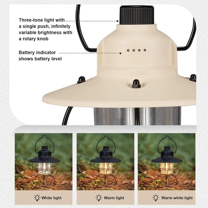 Світлодіодний кемпінговий ліхтар, 3 режими, вінтажний, яскравий ліхтар для коней з міцною конструкцією, аксесуар для активного відпочинку з енергоефективним дизайном, кемпінгове спорядження, ліхтарі для альпінізму, риболовлі, кремового кольору