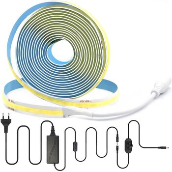 Світлодіодна стрічка Arote Light COB 12 В COB Світлодіодна стрічка з можливістю затемнення високої щільності 320 світлодіодів/м 960 світлодіодів 3000K з адаптером диммера IP20 для підсвічування телевізора Внутрішнє оздоблення спальні (холодний білий, 3 м)