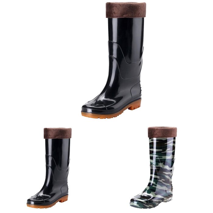 Чоловічі теплі гумові чоботи з хутряною підкладкою, високі, водонепроникні, протиковзкі, без ковзання, гумові дощовики до коліна для походів, роботи у дворі, активного відпочинку на свіжому повітрі, розмір 39 EU, чорні