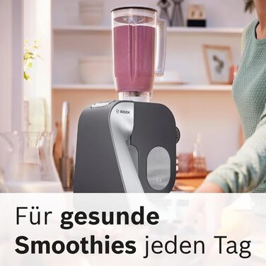 Кухонна машина Bosch Serie 4 MUM56340 чаша 3,9 л, блендер 1,25 л, м'ясорубка, соковижималка, міксер, тістоміс, шинкарка з 3 дисками, 900 Вт, антрацит/срібло