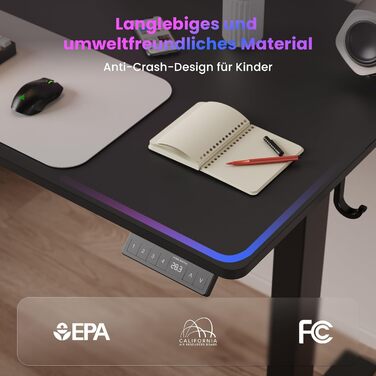 Стіл з регульованою висотою, електричний комп&39ютерний стіл 140 x 60 см, стіл для сидіння та стояння з 4 положеннями пам&39яті, стіл для стояння з 2 гачками, з&39єднувальна пластина, чорний