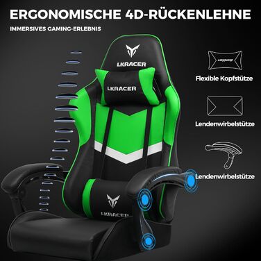 Ігрове крісло GTPLAYER, офісне крісло, масажне ігрове крісло, ергономічне ігрове крісло, підголівник, масажна подушка для попереку, м&39яке ігрове крісло, обертове крісло, 150 кг, зелене