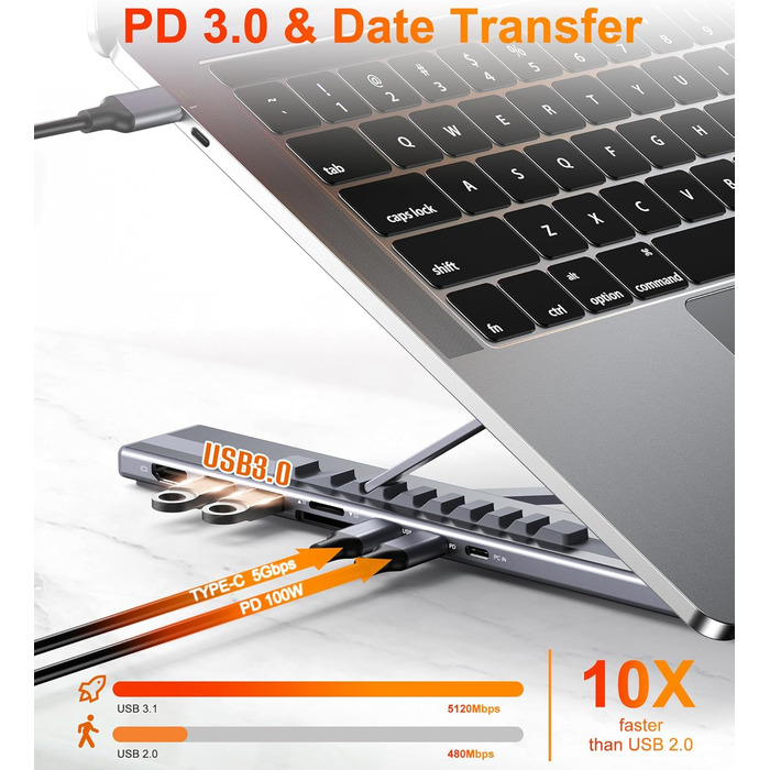 Док-станція USB-C з підставкою для ноутбука/планшета, 8-в-1 HDMI 4K, 2 шт. USB 3.1, PD 100W. Універсальна док-станція для MacBook Pro/Air, Dell, HP, Surface, Lenovo просто підключи та працюй