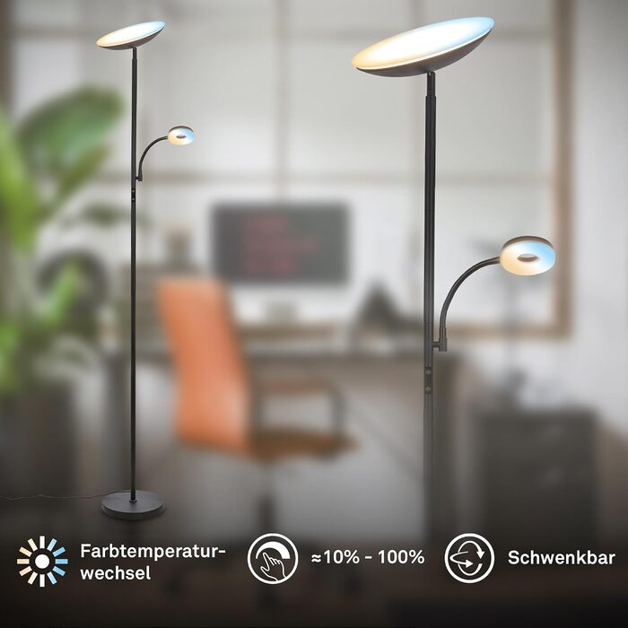 Стіль lampa BRILONER з LED-підсвіткою, регулюванням яскравості та температури світла (CCT), з підсвіткою для читання, 180 см, матовий чорний