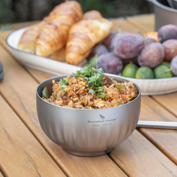 Мл титанова чаша з подвійними стінками, вівсянка, рисовий суп, надлегка портативна чаша для кемпінгу на свіжому повітрі, металева чаша Ti1164T 350 мл Ti1164t, 350