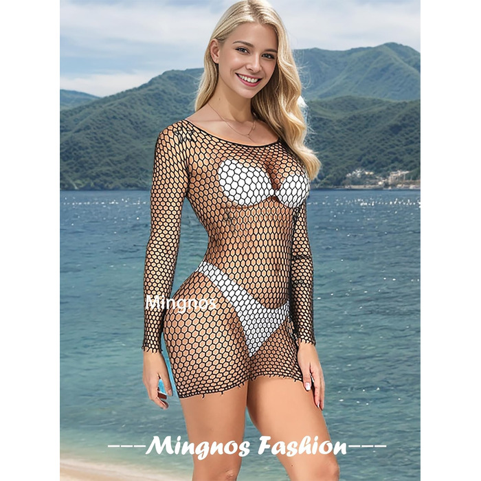 Жіночий сітчастий топ Mingnos, прозорий, довгі рукави, універсальний розмір