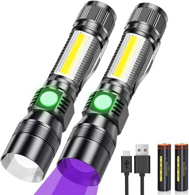 Світлодіодний ліхтарик Karrong, перезаряджуваний USB, магнітний чорний ліхтар, УФ-лампа 395 нм, ультрафіолетове світло, 7 режимів, червоне світло з батареєю для кемпінгу на природі, походів, 2 шт.
