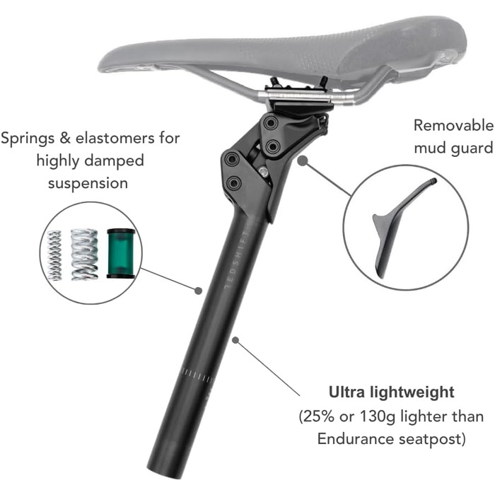 Амортизатор підсідлового штиря велосипеда Redshift ShockStop Pro V2, аксесуар для гравійного шосейного велосипеда 280 мм