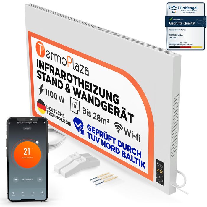 Інфрачервоний WiFi обігрівач з термостатом 1100 Вт до 28 м Розумний інфрачервоний настінний обігрівач та окремостоячий пристрій Енергозберігаючий інфрачервоний електричний обігрівач та конвектор для дому та спальні WiFi - 1100 Вт до 28 м