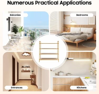 Бамбукова полиця для взуття, 4 яруси, місце для зберігання взуття, взуттєва шафа, окремостояча полиця, полиця для ванної кімнати, кухонна полиця, дерев&39яна полиця з ручкою для кухні, балкону, коридору та офісу, 60x25x67 см