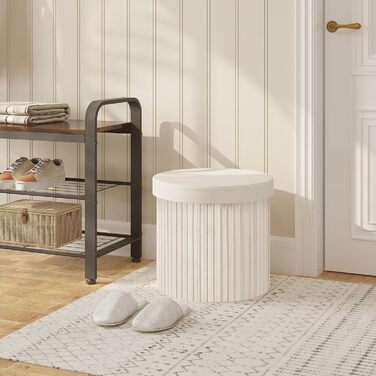 Круглий стілець WOLTU, пуф для зберігання з кришкою, м&39яка скриня для зберігання, складаний, м&39яка скриня для зберігання, виготовлена з оксамитового МДФ, 38xВ36 см, кремовий 38Г x 38Ш x 36В см