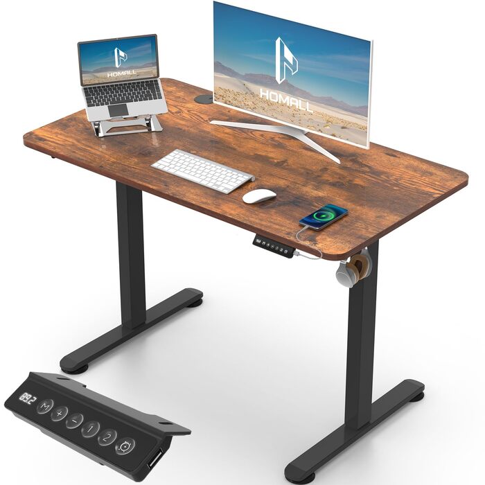Стіл Homall з регульованою висотою та USB-портом 100x60 см, комп&39ютерний стіл стоячи, ергономічний стіл для домашнього офісу (100x60 см, вінтажний коричневий) 100x60 см коричневий