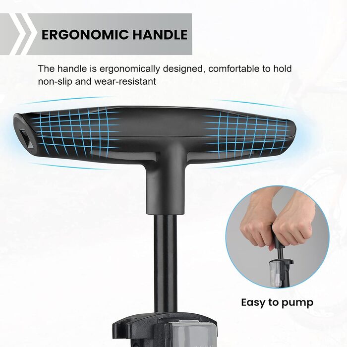 Велосипедний насос Hycline, підлоговий насос високого тиску 150/160 PSI, ручний насос для всіх типів вентилів - Presta, Schrader, Dunlop, Auto, французький вентиль, для велосипеда, шин, кульок (чорний без манометра)