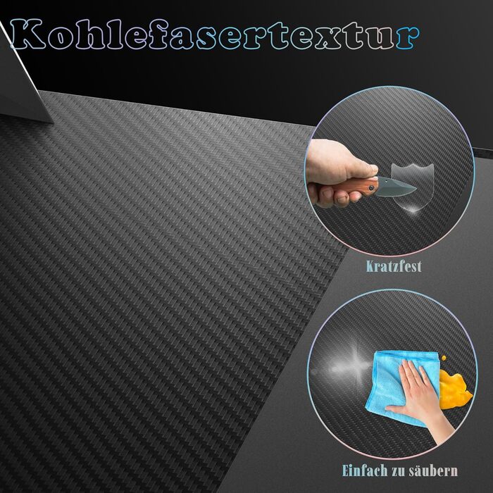 Ігровий стіл 120x60 см Ігровий стіл зі світлодіодним освітленням Комп&39ютерний стіл з карбоновою поверхнею Офісний стіл ПК з гачком для навушників та тримачем для напоїв, чорний 120 см