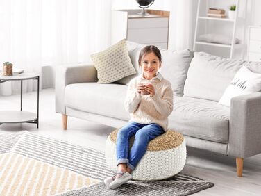 Пуф з натурального/білого джуту, круглий, 50 x В 35 см, декоративний табурет, подушка на підлогу, пуф для ніг, білий/натуральний джут