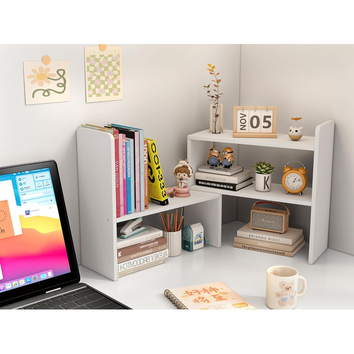 Дерев&39яна настільна полиця EasyPAG, окремостояча невелика книжкова полиця, регульована підставка-органайзер для столу, полиця для зберігання офісного приладдя, біла, 44 см x 17 см x 42 см