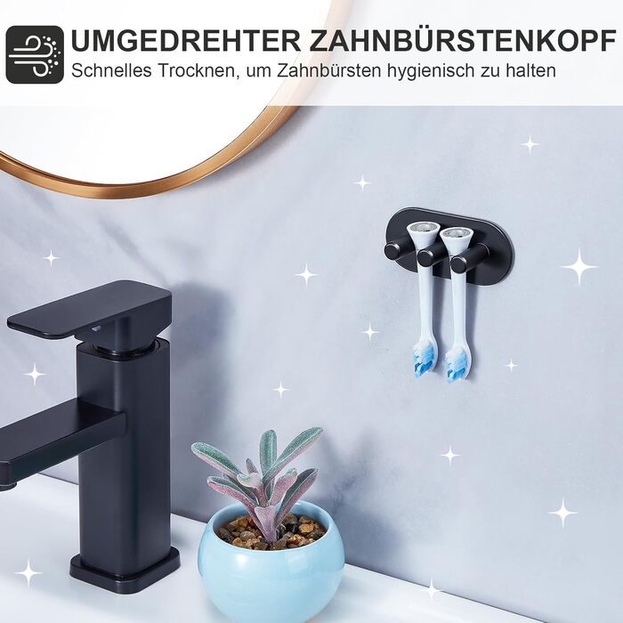 Тримач для зубної щітки Настінний без свердління Тримач для електричної зубної щітки, Тримач для головки щітки з нержавіючої сталі, Самоклеючий тримач для зубної щітки Тримач для головки для зубної щітки для зберігання у ванній кімнаті, чорний