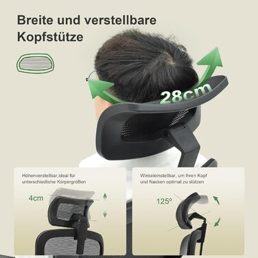 Ергономічне офісне крісло CALIYO Sammy, робоче крісло з регульованим підголівником, підлокітниками, поперековою опорою та функцією гойдання повітропроникне сітчасте поворотне крісло, ігрове крісло, офісне крісло 150 кг, чорне Sammy (чорне)