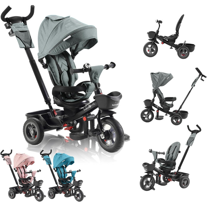 В1 триколісний велосипед Noemi з перекладиною від 18 місяців до 25 кг, передній і задній хід, шини PU, великий вільний хід, кошик,